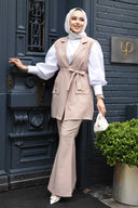 Beige Vest and Pants Suit Set