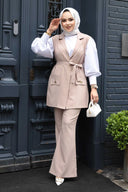 Beige Vest and Pants Suit Set