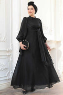Black Organza Criss Cross Gown