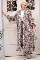 Brown Damask Cardigan and Pants Set One Size S XL