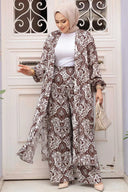 Brown Damask Cardigan and Pants Set One Size S XL