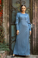 Light Blue Satin Long Sleeve Maxi Dress