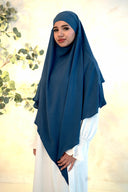 Navy Blue Double Layer Khimar - Blue
