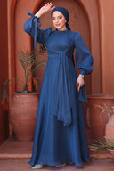 Navy Blue Organza Criss Cross Gown