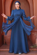 Navy Blue Organza Criss Cross Gown