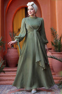 Olive Green Organza Criss Cross Gown