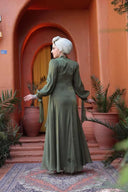 Olive Green Organza Criss Cross Gown