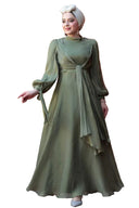 Olive Green Organza Criss Cross Gown