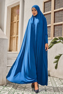 Teal modest one-piece salah prayer outfit with hijab