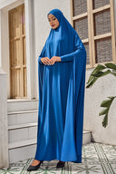 Teal modest one-piece salah prayer outfit with hijab