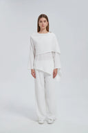 White Side Draped Pants Set One Size (S L) / White