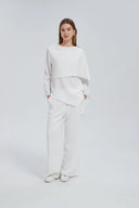 White Side Draped Pants Set One Size (S L) / White