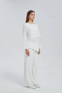 White Side Draped Pants Set One Size (S L) / White