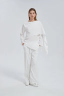 White Side Draped Pants Set One Size (S L) / White