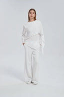 White Side Draped Pants Set One Size (S L) / White