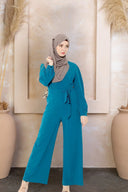 Criss Cross Long Sleeve Jumpsuit-CLEARANCE - XX-Large / Teal