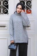 Gray Cable Turtleneck Sweater - One Size