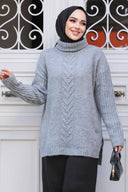 Gray Cable Turtleneck Sweater - One Size