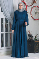 Mesh Pearl Long Sleeve Gown (More Colors) - Small / Blue