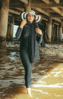 Ruched 3-piece modest swimsuit with hat on clearance