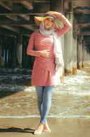 Ruched 3-piece modest swimsuit outfit on clearance