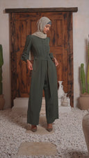 Urban Modesty - Olive Lattice Long Sleeve Jumpsuit